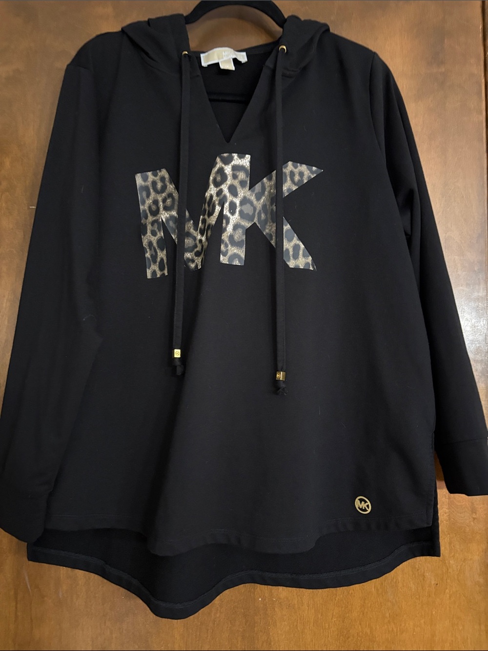Michael Kors Black Hoodie Sweater with Leopard MK Logo 1X